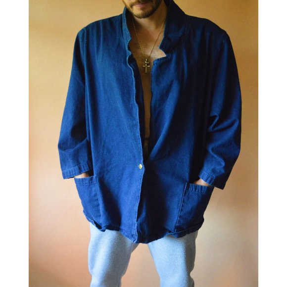 90s Vintage Mens Denim Pocketed Chore Jacket - Picture 2 of 3